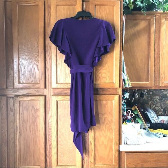 Ali Ro Purple Drape Neck Flutter Sleeve Silk Blend Mini Dress - Picture 8 of 14